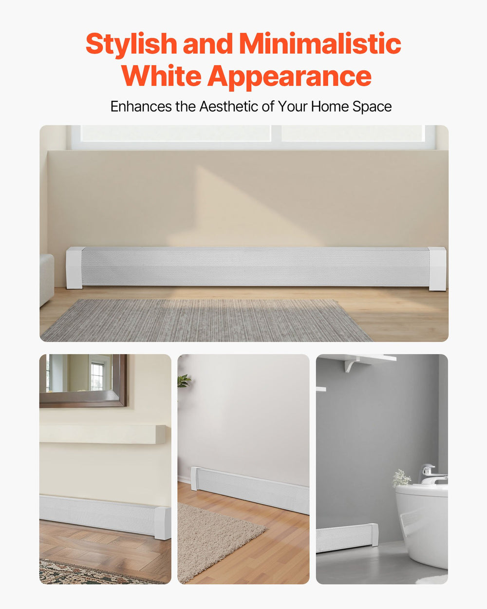 VEVOR Baseboard Heater Covers, Premium Series 1832 mm Standard Electric Heating Unit Front Cover for Home Improvement, Heavy-duty Steel, Easy Installation for Bedroom Replacing Old Cover, White