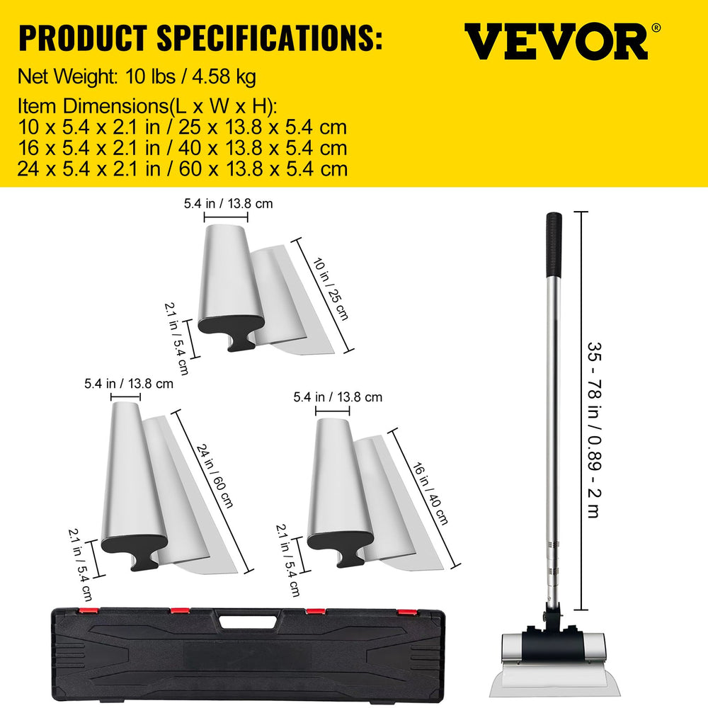 VEVOR Drywall Skimming Blade Putty Knife Combo 25.4/40.6/61 cm Trowel Tool w/ Handle