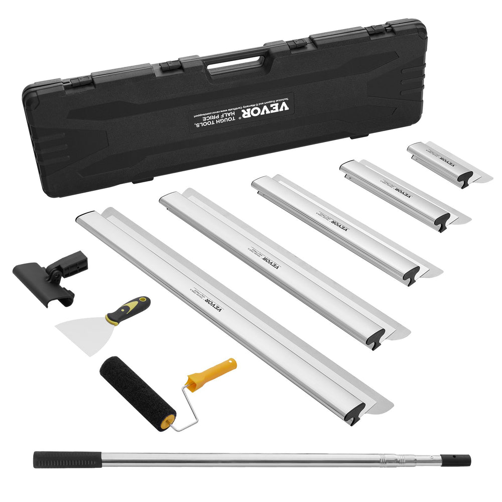 VEVOR Drywall Skimming Blade Set, 10/16/24/32/40 in (25.4/40.6/61/81.3/101.6 cm) Skimming Blades + 34-81.6 in/86.4 - 207 cm Extension Handle Pole, Stainless Steel Knife Professional Skim Coat Tools, for Gyprock/WallBoard/Plasterboard