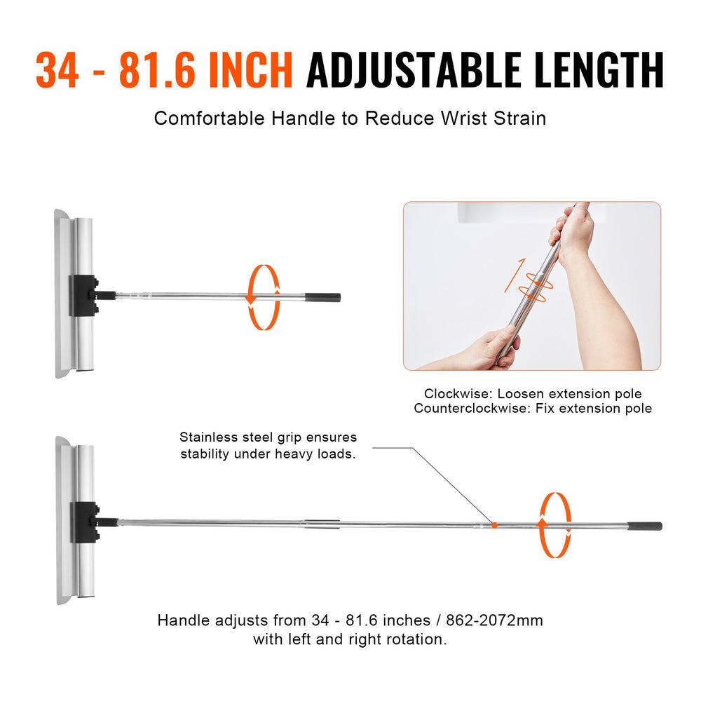 VEVOR Drywall Skimming Blade Set, 7/10/14/16/24 in (17.8/25.4/35.6/40.6/61 cm)Skimming Blades + 34 - 81.6 in/86.4 - 207 cm Extension Handle Pole, Stainless Steel Knife Professional Skim Coat Tools, for Gyprock/WallBoard/Plasterboard