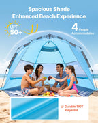 VEVOR Beach Tent Sun Shelter for 4 Person, Pop Up Beach Tent UPF 50+ Protection, Portable Sun Shade Canopy with Carrying Bag and Sand Pockets, Easy Setup Umbrella for Camping Fishing Outdoor Picnic