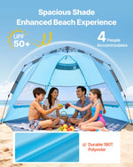 VEVOR Beach Tent Sun Shelter for 4 Person, Pop Up Beach Tent UPF 50+ Protection, Portable Sun Shade Canopy with Carrying Bag and Sand Pockets, Easy Setup Umbrella for Camping Fishing Outdoor Picnic