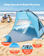 VEVOR Beach Tent Sun Shelter for 4 Person, Pop Up Beach Tent UPF 50+ Protection, Portable Sun Shade Canopy with Carrying Bag and Sand Pockets, Easy Setup Umbrella for Camping Fishing Outdoor Picnic