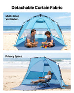 VEVOR Beach Tent Sun Shelter for 4 Person, Pop Up Beach Tent UPF 50+ Protection, Portable Sun Shade Canopy with Carrying Bag and Sand Pockets, Easy Setup Umbrella for Camping Fishing Outdoor Picnic