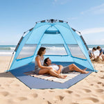 VEVOR Beach Tent Sun Shelter for 4 Person, Pop Up Beach Tent UPF 50+ Protection, Portable Sun Shade Canopy with Carrying Bag and Sand Pockets, Easy Setup Umbrella for Camping Fishing Outdoor Picnic