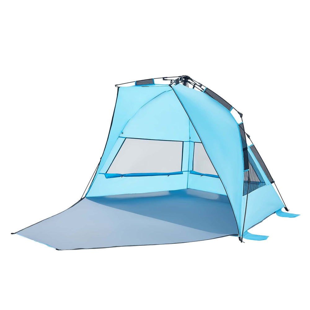 VEVOR Beach Tent Sun Shelter for 4 Person, Pop Up Beach Tent UPF 50+ Protection, Portable Sun Shade Canopy with Carrying Bag and Sand Pockets, Easy Setup Umbrella for Camping Fishing Outdoor Picnic