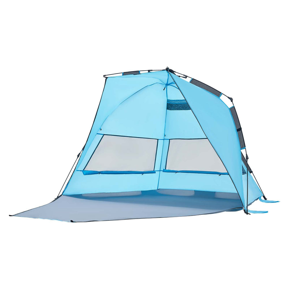 VEVOR Beach Tent Sun Shelter for 4 Person, Pop Up Beach Tent UPF 50+ Protection, Portable Sun Shade Canopy with Carrying Bag and Sand Pockets, Easy Setup Umbrella for Camping Fishing Outdoor Picnic
