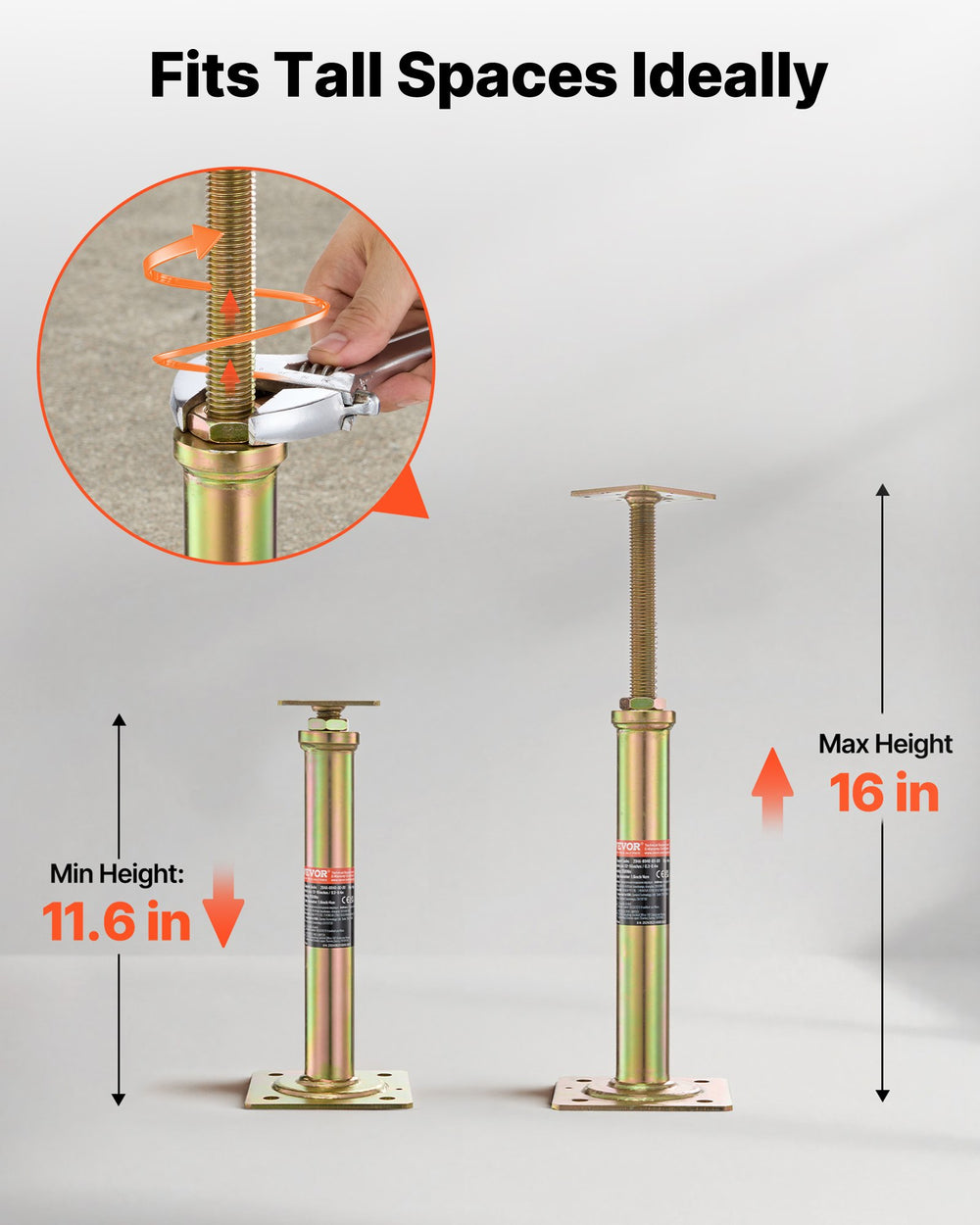 VEVOR 4PCS Adjustable Floor Jack Post House Floor Leveling Lift 29.5 cm-40.6 cm Height