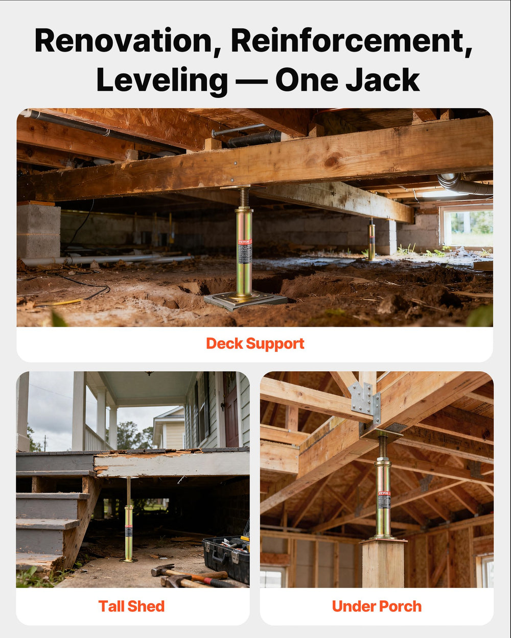 VEVOR 4PCS Adjustable Floor Jack Post House Floor Leveling Lift 29.5 cm-40.6 cm Height
