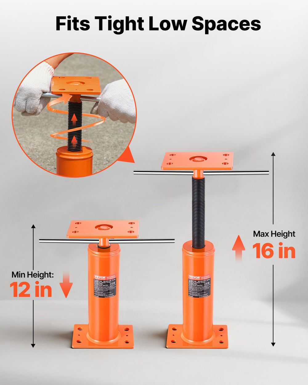 VEVOR House Floor Jack, 12"-16" Height Range, 9700 lbs Max Load Capacity, Adjustable Support Beam Basement Jack Post Pole for Leveling, Lift Support Steel Telescoping Jack Post for Temporary Support