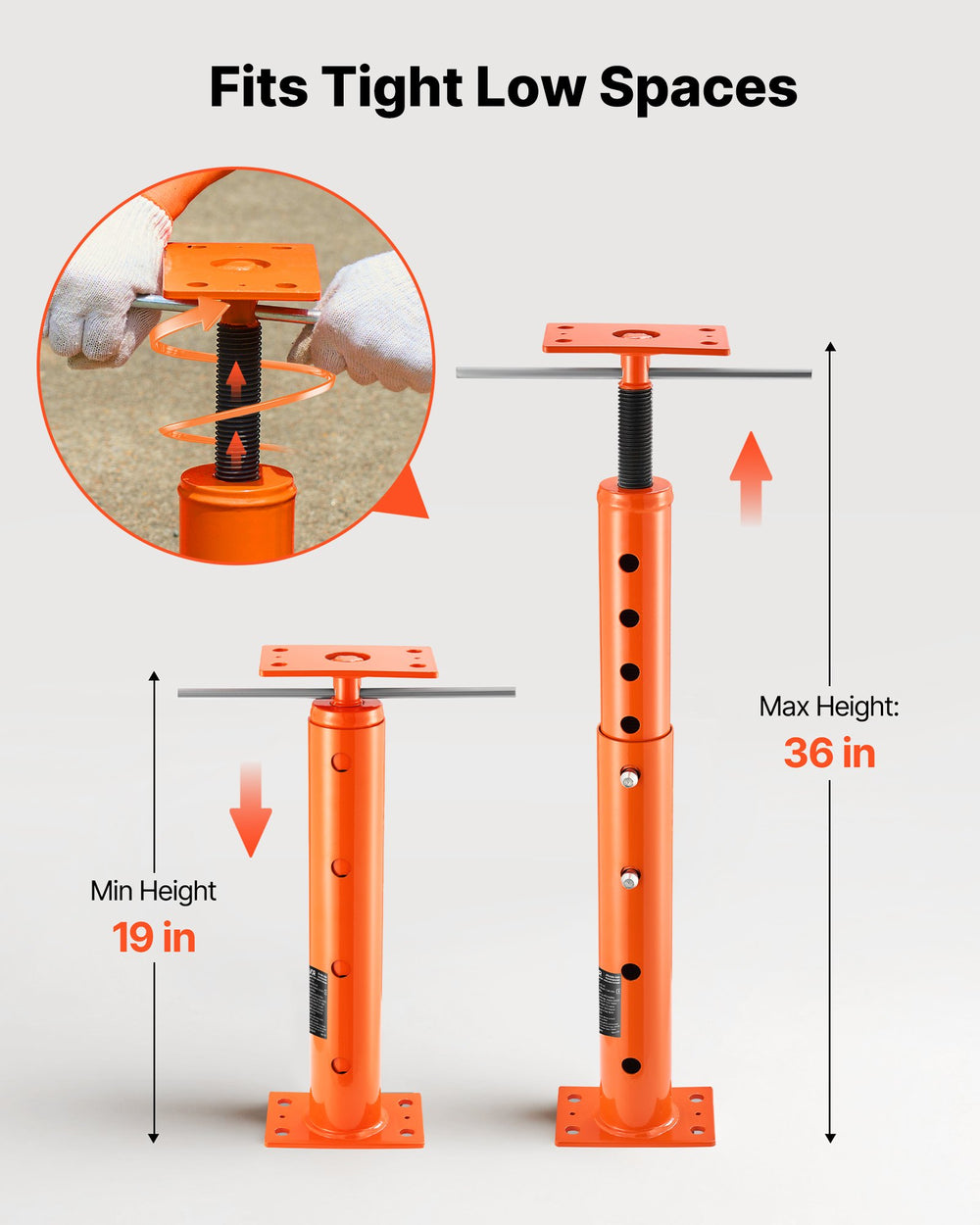 VEVOR House Floor Jack, 19"-36" Height Range, 18000 lbs Max Load Capacity, Adjustable Support Beam Basement Jack Post Pole for Leveling, Lift Support Steel Telescoping Jack Post for Temporary Support