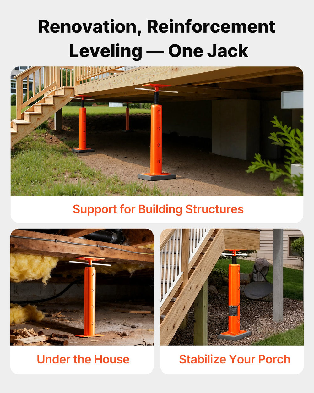 VEVOR House Floor Jack, 19"-36" Height Range, 18000 lbs Max Load Capacity, Adjustable Support Beam Basement Jack Post Pole for Leveling, Lift Support Steel Telescoping Jack Post for Temporary Support