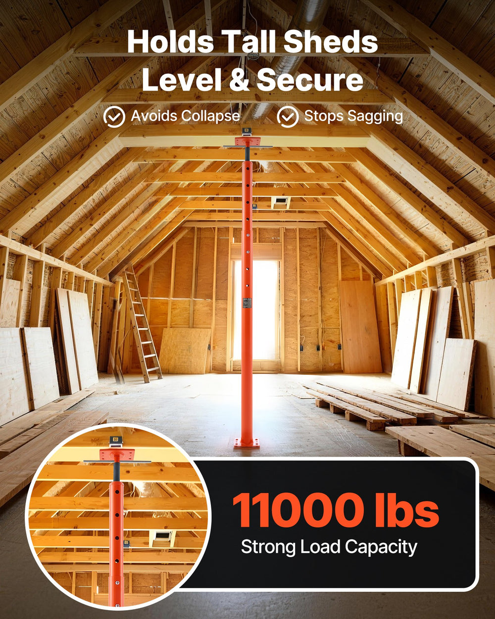 VEVOR House Floor Jack, 53"-93" Height Range, 18000 lbs Max Load Capacity, Adjustable Support Beam Basement Jack Post Pole for Leveling, Lift Support Steel Telescoping Jack Post for Temporary Support