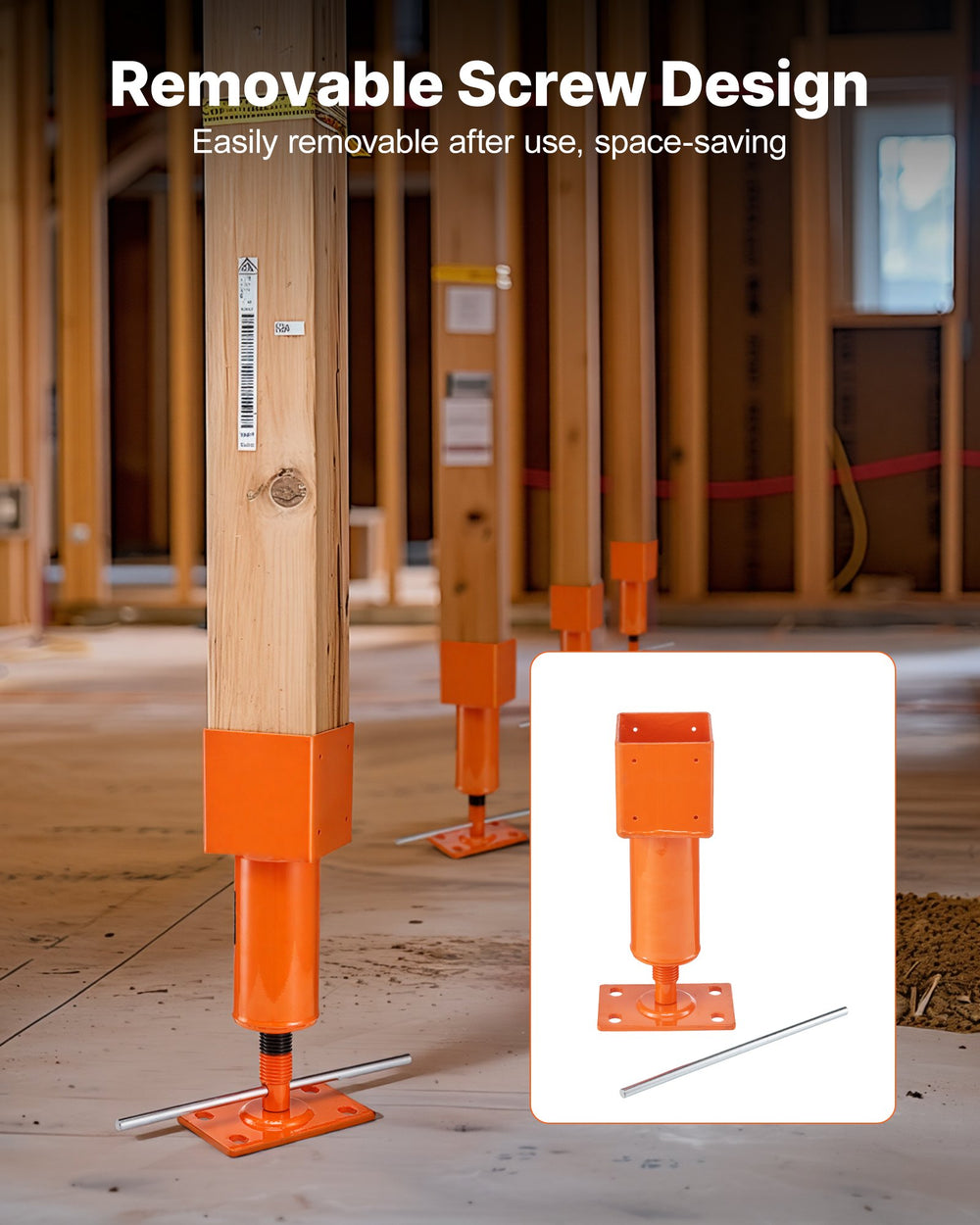 VEVOR Screw Jack Post, 4" x 4", 13.2"-18.7" Height Range, 24700 lbs Max Load Capacity, Adjustable Shore Jack, Temporary House Jack Pole for Home Leveling, Lifting Floor Crawlspace Basement Shore Beam