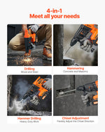 VEVOR 20V Brushless Cordless Hammer Drill, Lithium-Ion 1.1 Inch Rotary Hammer Driver, SDS-Plus Electric Lightweight Power Tool Kit with Battery and Charger, 4 Functions, 1200 RPM, 5300 BPM