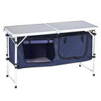 VEVOR Camping Kitchen Table, Folding Outdoor Cooking Table, 3 Adjustable Height, Aluminum Lightweight Portable Cook Station with Storage Organizer, Carry Handle, for BBQ Party Picnic RV Travel, Blue