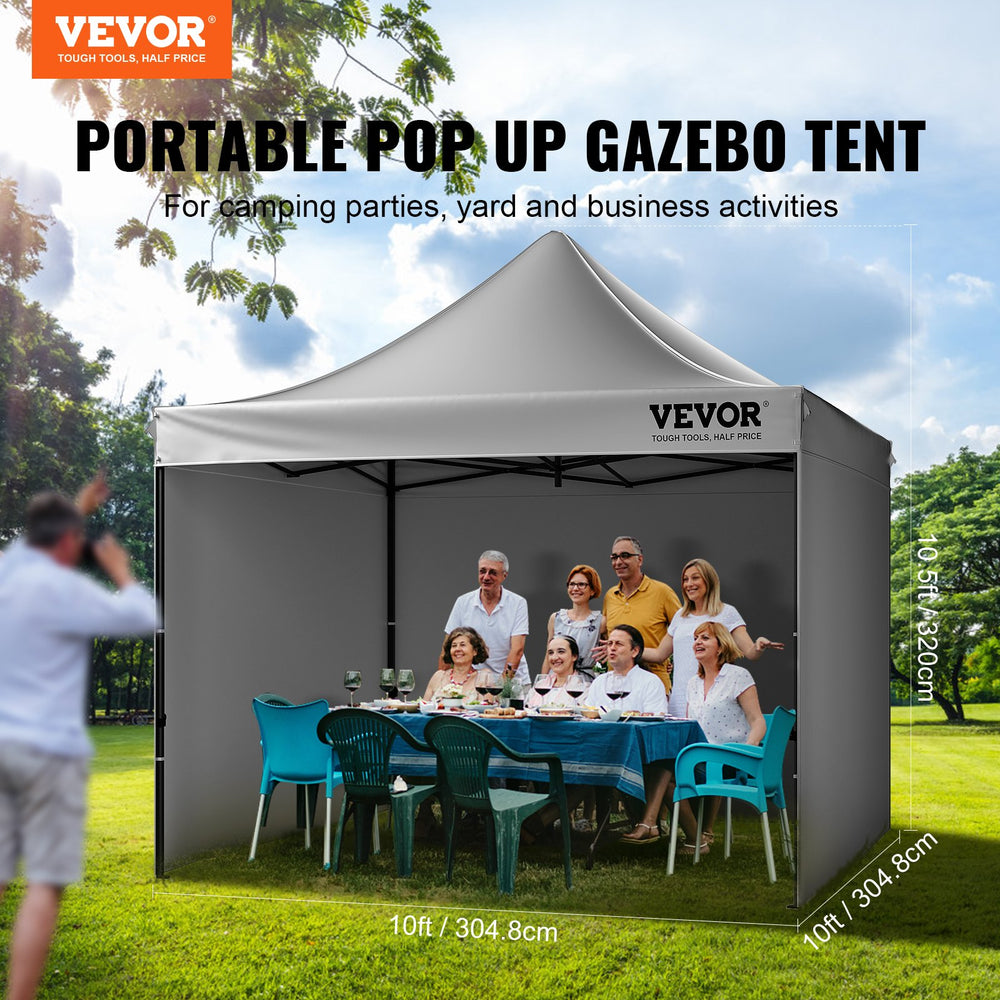 VEVOR Pop Up Canopy Tent Outdoor Gazebo Tent 304.8 x 304.8 cm with Sidewalls Dark Gray