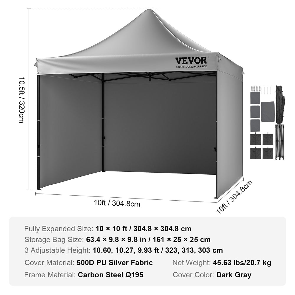 VEVOR Pop Up Canopy Tent Outdoor Gazebo Tent 304.8 x 304.8 cm with Sidewalls Dark Gray