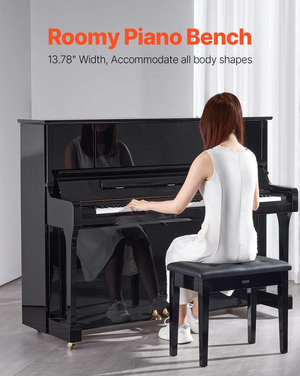 VEVOR Piano Keyboard Bench Storage Padded Seat Wooden Vanity Bookcase Stool 560x350x485mm