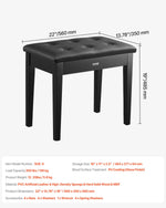 VEVOR Piano Keyboard Bench Storage Padded Seat Wooden Vanity Bookcase Stool 560x350x485mm