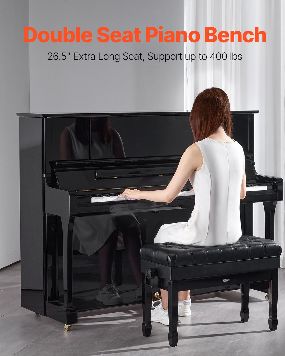VEVOR Adjustable Piano Keyboard Bench Storage Padded Seat Wooden Bookcase Stool 750x360x515mm