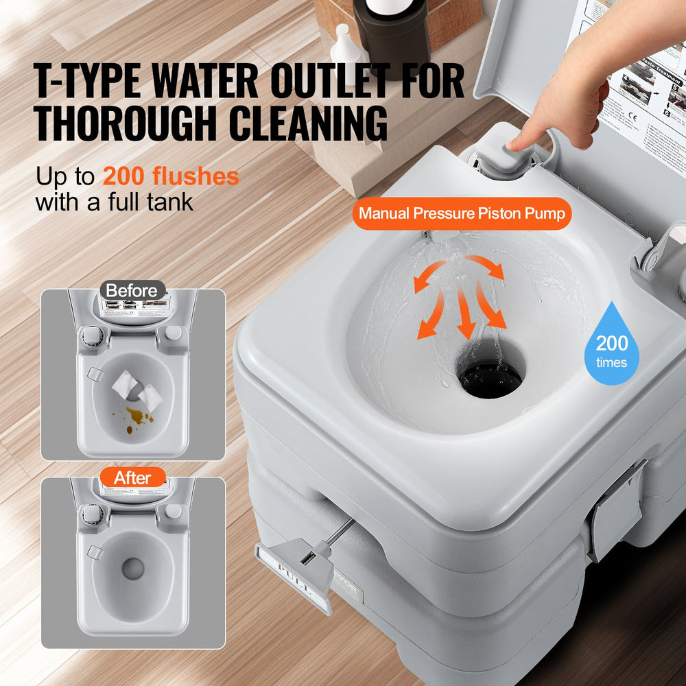 VEVOR Portable Toilet Flush Travel Camping 20.1 L Commode Potty with Carry Bag