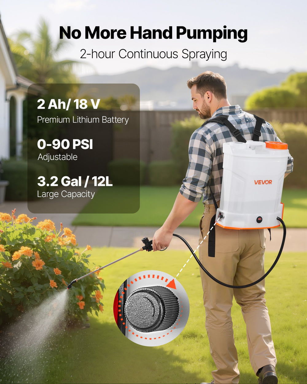 VEVOR Battery Powered Backpack Sprayer, 12L Powerful Electric Backpack Sprayer, 2 Retractable Wands & 5 Nozzles, Adjustable 0-90 PSI, 2 Hour Runtime, Portable Weed Sprayers for Yard Garden Lawn