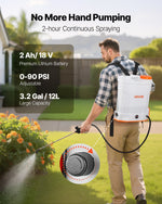 VEVOR Battery Powered Backpack Sprayer, 12L Powerful Electric Backpack Sprayer, 2 Retractable Wands & 5 Nozzles, Adjustable 0-90 PSI, 2 Hour Runtime, Portable Weed Sprayers for Yard Garden Lawn
