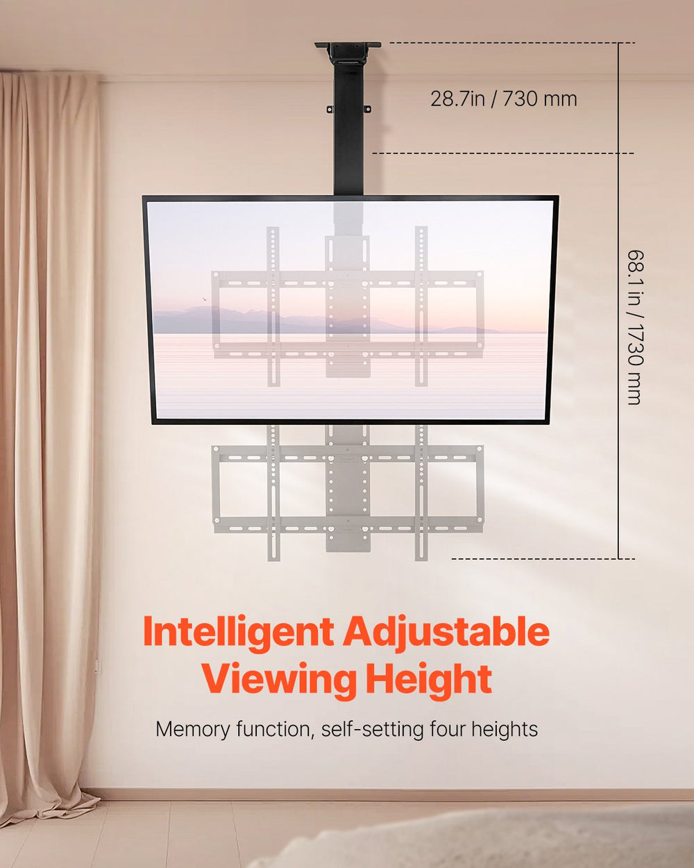 VEVOR Motorized Ceiling TV Mount, TV Wall Mount for 32 to 55 Inch TV, Electric Adjustable Ceiling TV Mount, Motorized Flip Down TV Mount Bracket with Max VESA 24 x 16 in, Fits TVs Up to 120 lbs