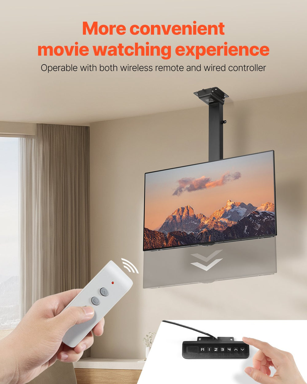 VEVOR Motorized Ceiling TV Mount, TV Wall Mount for 32 to 55 Inch TV, Electric Adjustable Ceiling TV Mount, Motorized Flip Down TV Mount Bracket with Max VESA 24 x 16 in, Fits TVs Up to 120 lbs