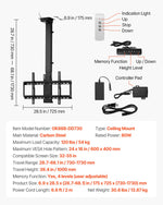 VEVOR Motorized Ceiling TV Mount, TV Wall Mount for 32 to 55 Inch TV, Electric Adjustable Ceiling TV Mount, Motorized Flip Down TV Mount Bracket with Max VESA 24 x 16 in, Fits TVs Up to 120 lbs