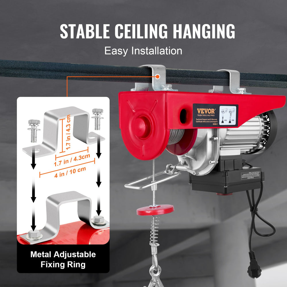 VEVOR Electric Hoist, 399.2 kg Lifting Capacity, 850W 220V Electric Steel Wire Winch with Wireless Remote Control, 1219 cm Single Cable Lifting Height & Pure Copper Motor, for Garage Warehouse Factory