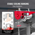 VEVOR Electric Hoist, 399.2 kg Lifting Capacity, 850W 220V Electric Steel Wire Winch with Wireless Remote Control, 1219 cm Single Cable Lifting Height & Pure Copper Motor, for Garage Warehouse Factory