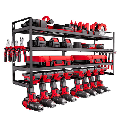VEVOR Power Tool Organizer Wall Mount, 4-Layer Storage Rack with 8 Drill Holders, Tools Holder and Storage Rack with Screwdriver Holder, Garage Tool Organizer for Garage, Workbench, and Workshop