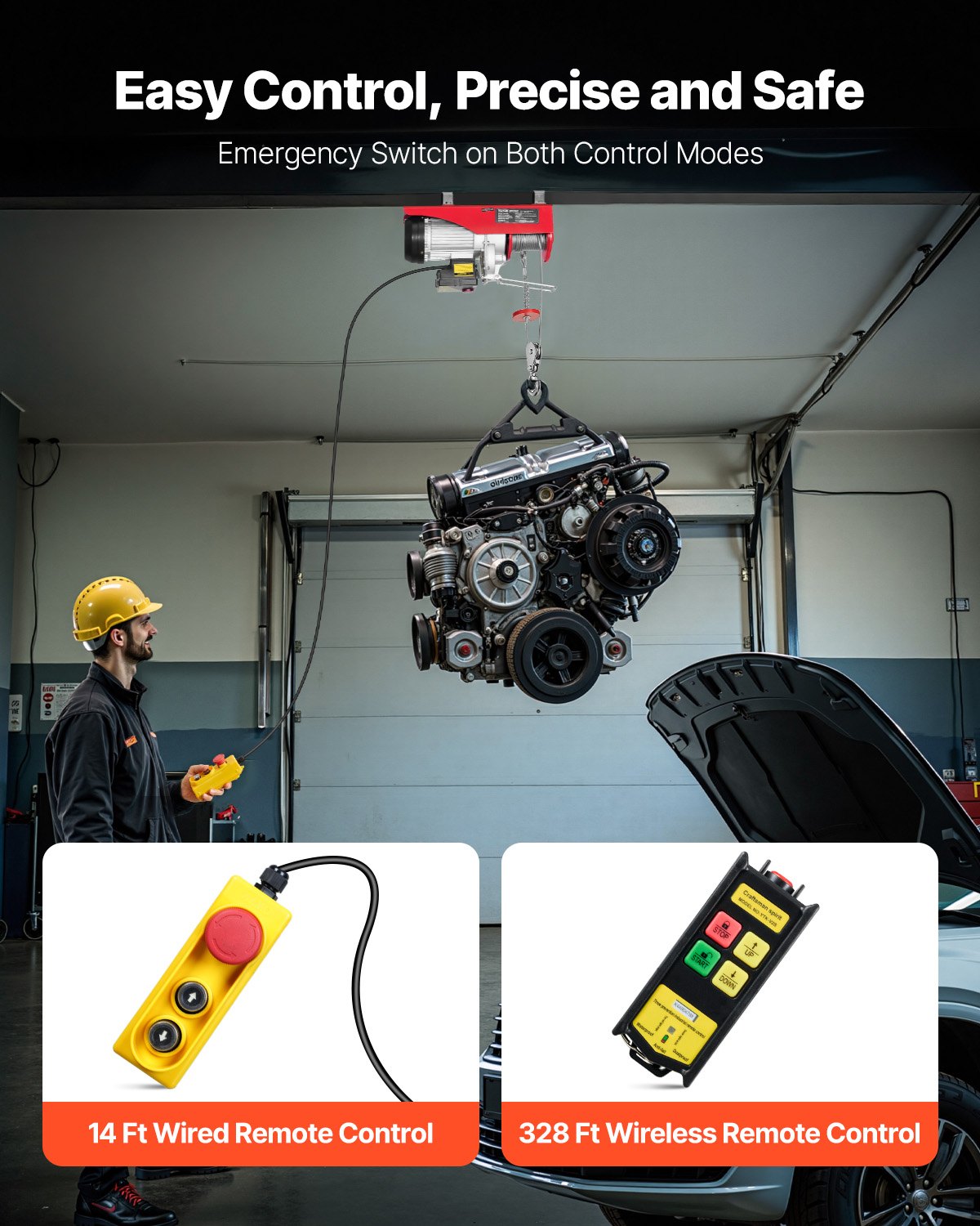 VEVOR Electric Hoist Crane Winch 997.9 kg 9997.4 cm Wireless & 426.7 cm Wired Remote