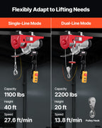 VEVOR Electric Hoist Crane Winch 997.9 kg 9997.4 cm Wireless & 426.7 cm Wired Remote