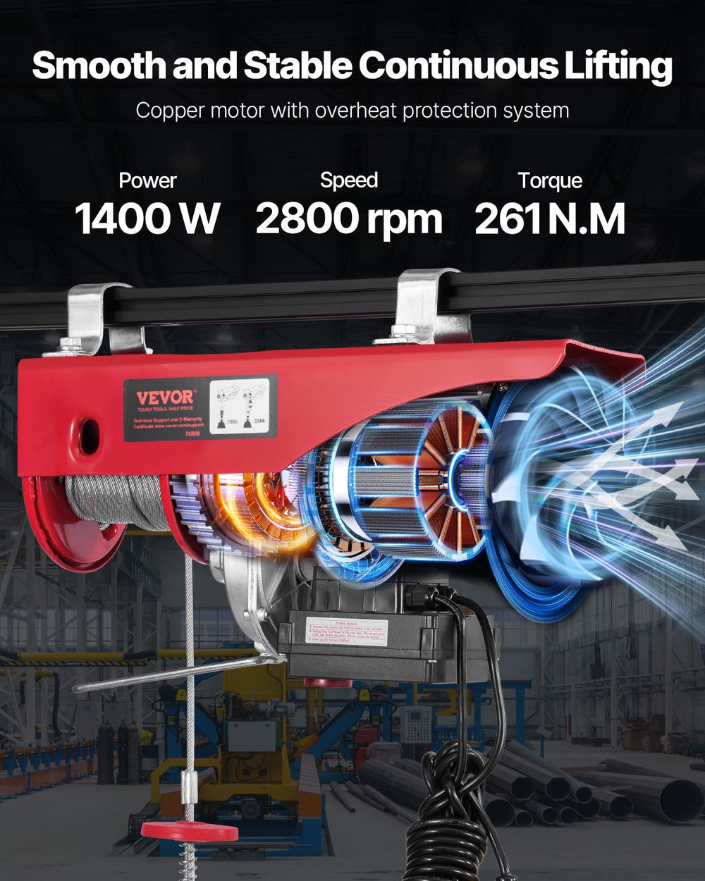 VEVOR Electric Hoist Crane Winch 997.9 kg 9997.4 cm Wireless & 426.7 cm Wired Remote