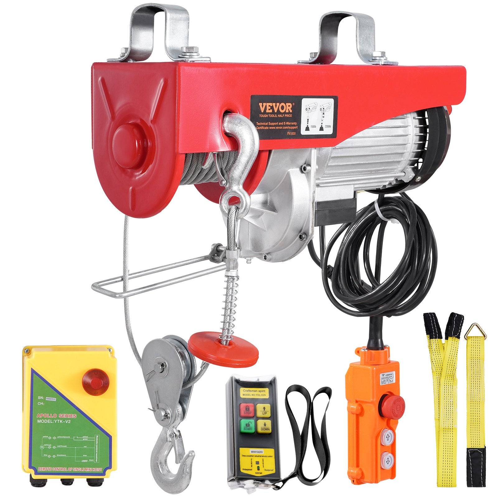 VEVOR Electric Hoist Crane Winch 997.9 kg 9997.4 cm Wireless & 426.7 cm Wired Remote