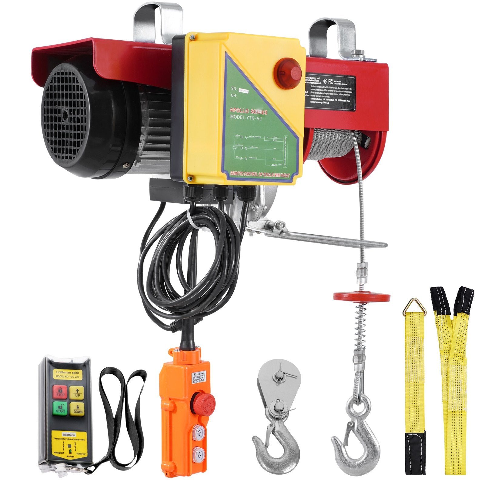 VEVOR Electric Hoist Crane Winch 997.9 kg 9997.4 cm Wireless & 426.7 cm Wired Remote