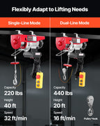 VEVOR Electric Hoist Crane Winch 199.6 kg 9997.4cm Wireless & 426.7 cm Wired Remote