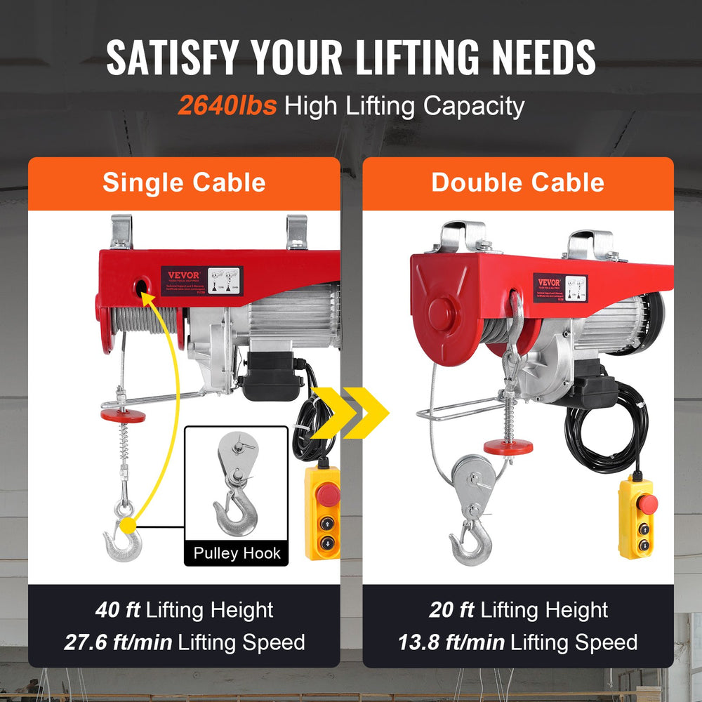 VEVOR Electric Hoist Crane Winch 1197.5 kg with 426.7 cm Wired Remote Control 230V