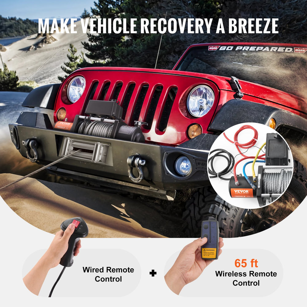 VEVOR Electric Winch Truck 8,164.7 kg Steel Cable IP65 Waterproof Remote Control