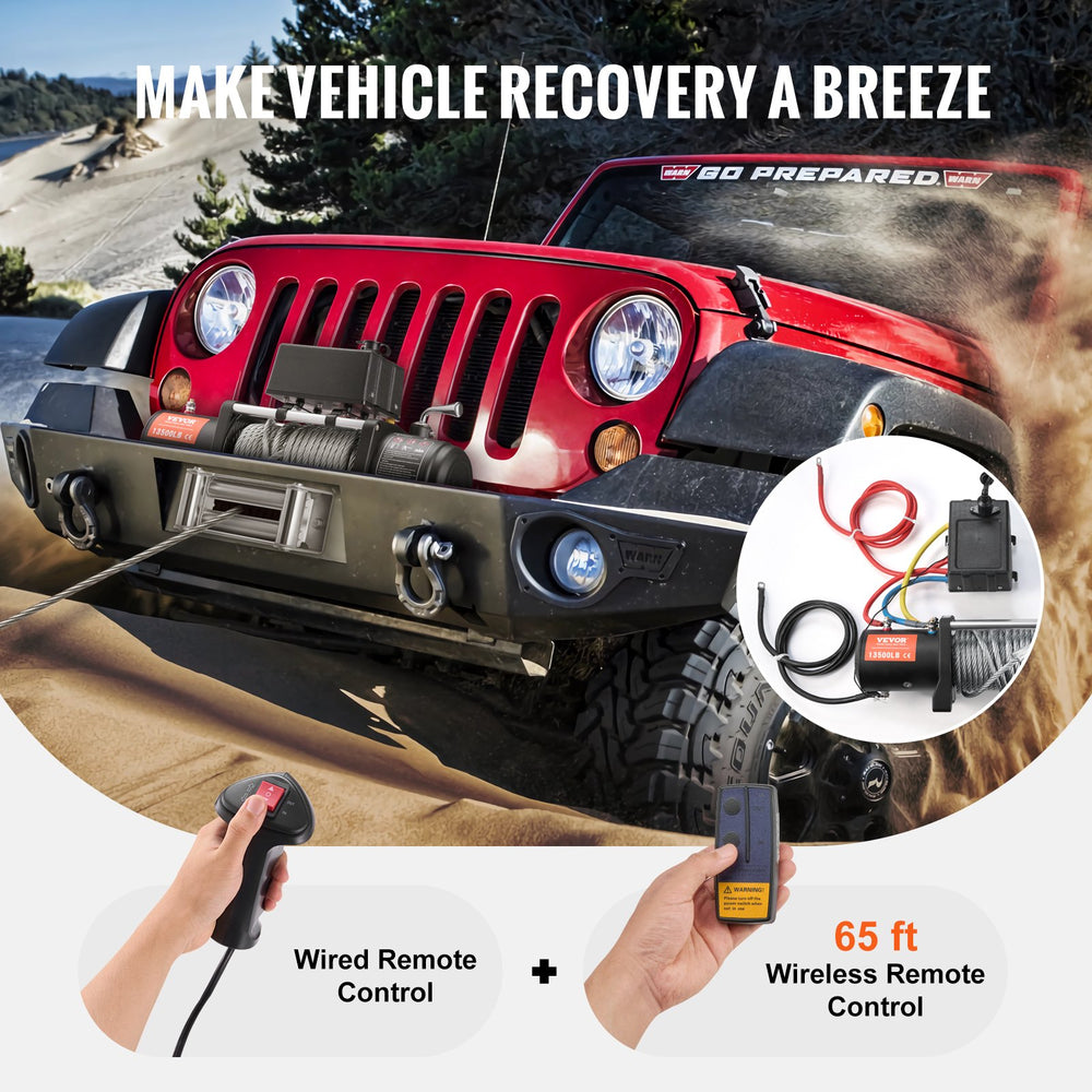 VEVOR Electric Winch Truck 6123.5 kg Steel Cable IP65 Waterproof Remote Control
