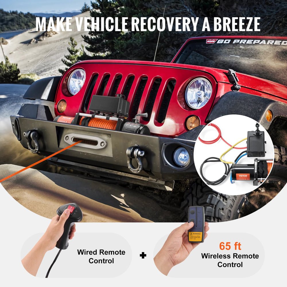 VEVOR Electric Winch Truck 4535.9 kg Synthetic Rope Waterproof Remote Control