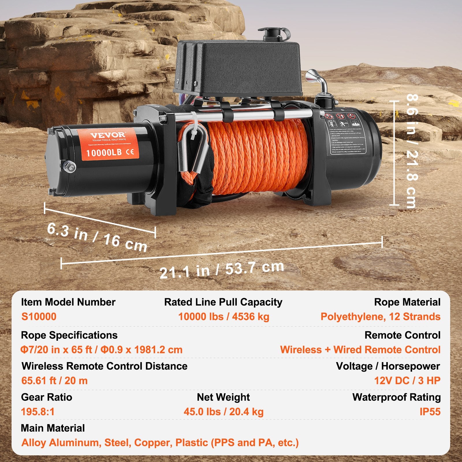 VEVOR Electric Winch Truck 4535.9 kg Synthetic Rope Waterproof Remote Control
