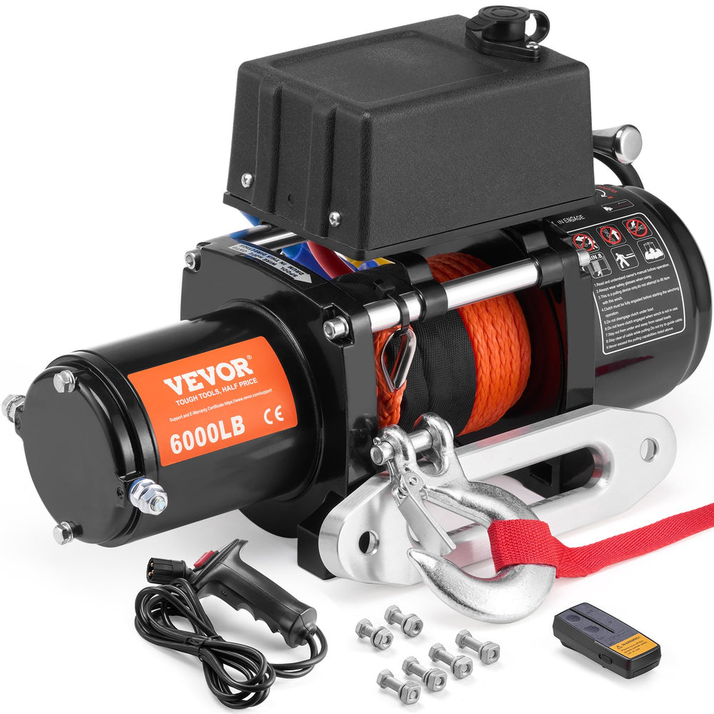 VEVOR Electric Winch for Truck 2721.6 kg Synthetic Rope Waterproof Remote Control