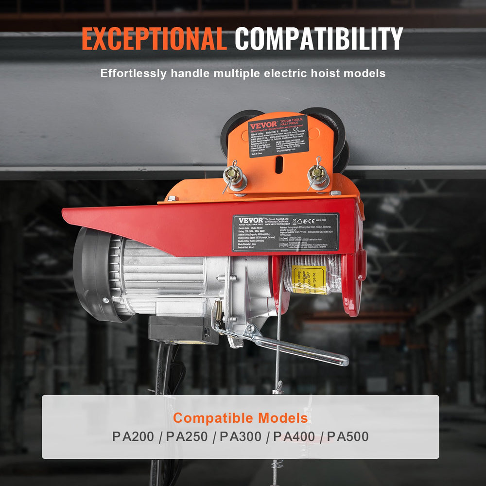 VEVOR Electric Hoist Manual Trolley, 499 kg/0.5 Ton Capacity for PA200 PA250 PA300 PA400 PA500, Push Beam Trolley with Dual Wheels, 6 cm-12 cm Adjustable Flange Width for Straight Curved I Beam