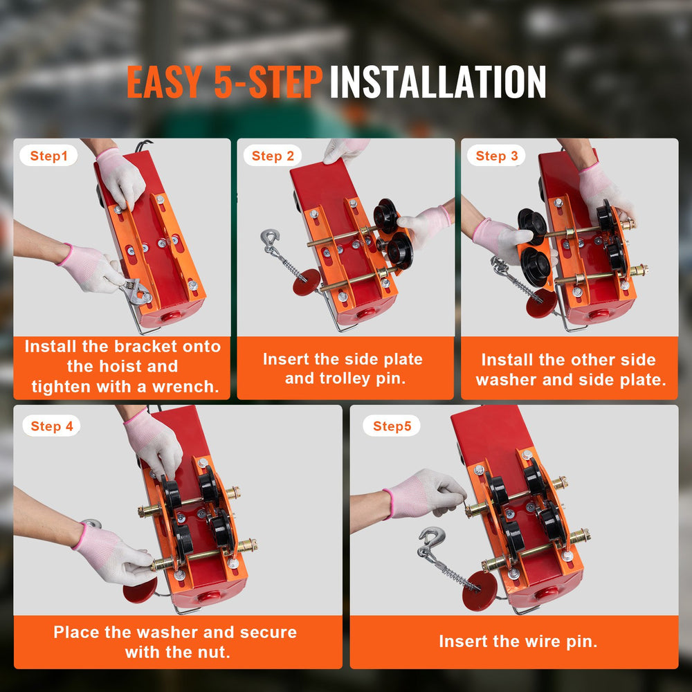VEVOR Electric Hoist Manual Trolley, 499 kg/0.5 Ton Capacity for PA200 PA250 PA300 PA400 PA500, Push Beam Trolley with Dual Wheels, 6 cm-12 cm Adjustable Flange Width for Straight Curved I Beam