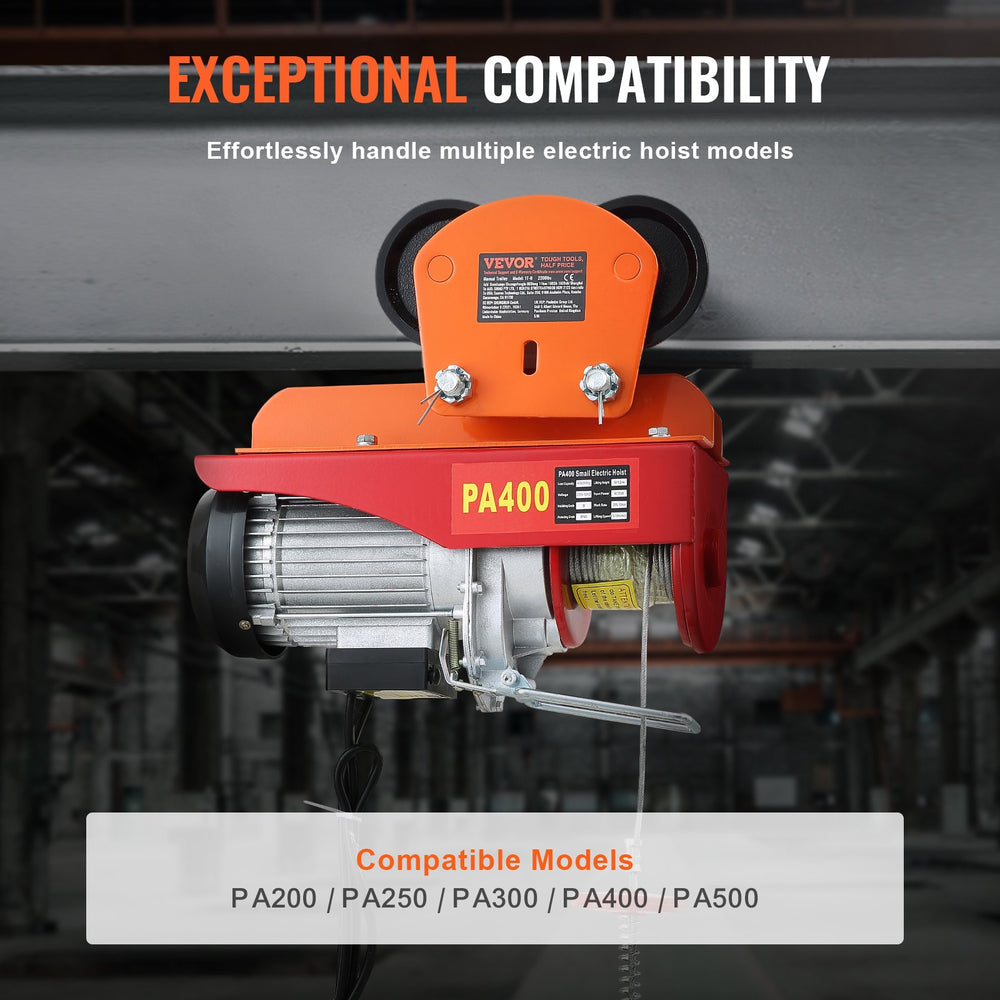 VEVOR Electric Hoist Manual Trolley, 998 kg/1 Ton Capacity for PA200 PA250 PA300 PA400 PA500, Push Beam Trolley with Dual Wheels, 6.8 cm-11 cm Adjustable Beam Flange Width for Straight Curved I Beam