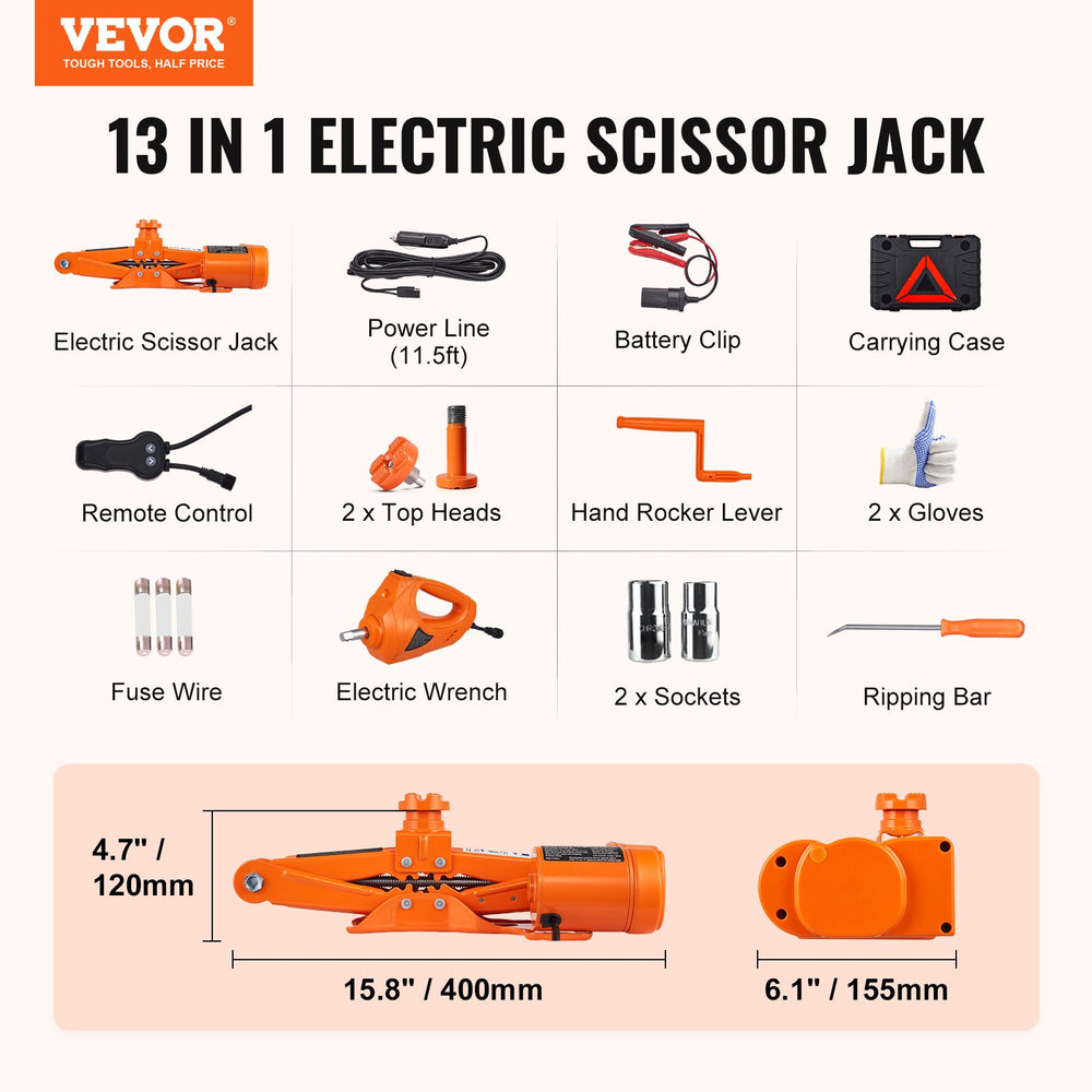 VEVOR Electric Car Jack Floor Jack 3 Ton Electric Scissor Jack Car Repair Tool